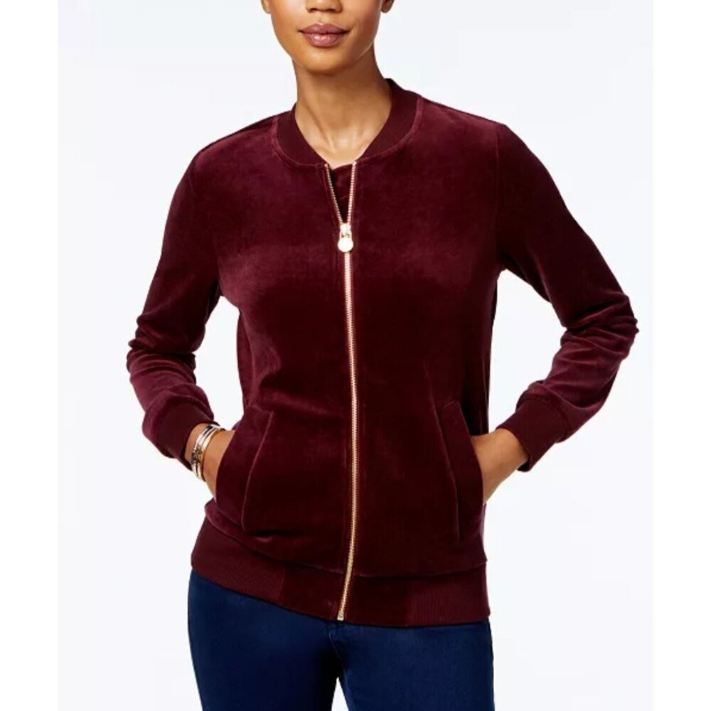 Michael Michael Kors Velour Velvet Zip Up Track Jacket Size S Maroon Y2K